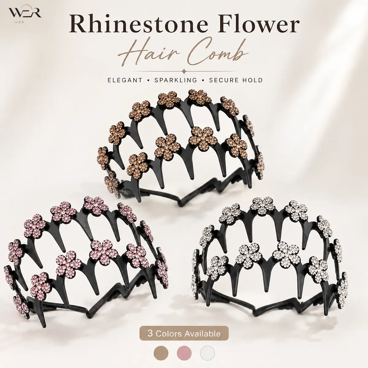 Rhinestone Hair Comb Flower Hair Comb Decorative Hair Comb Sparkly Hair Comb Black Hair Accessory for Women Girls Everyday Wear Gift