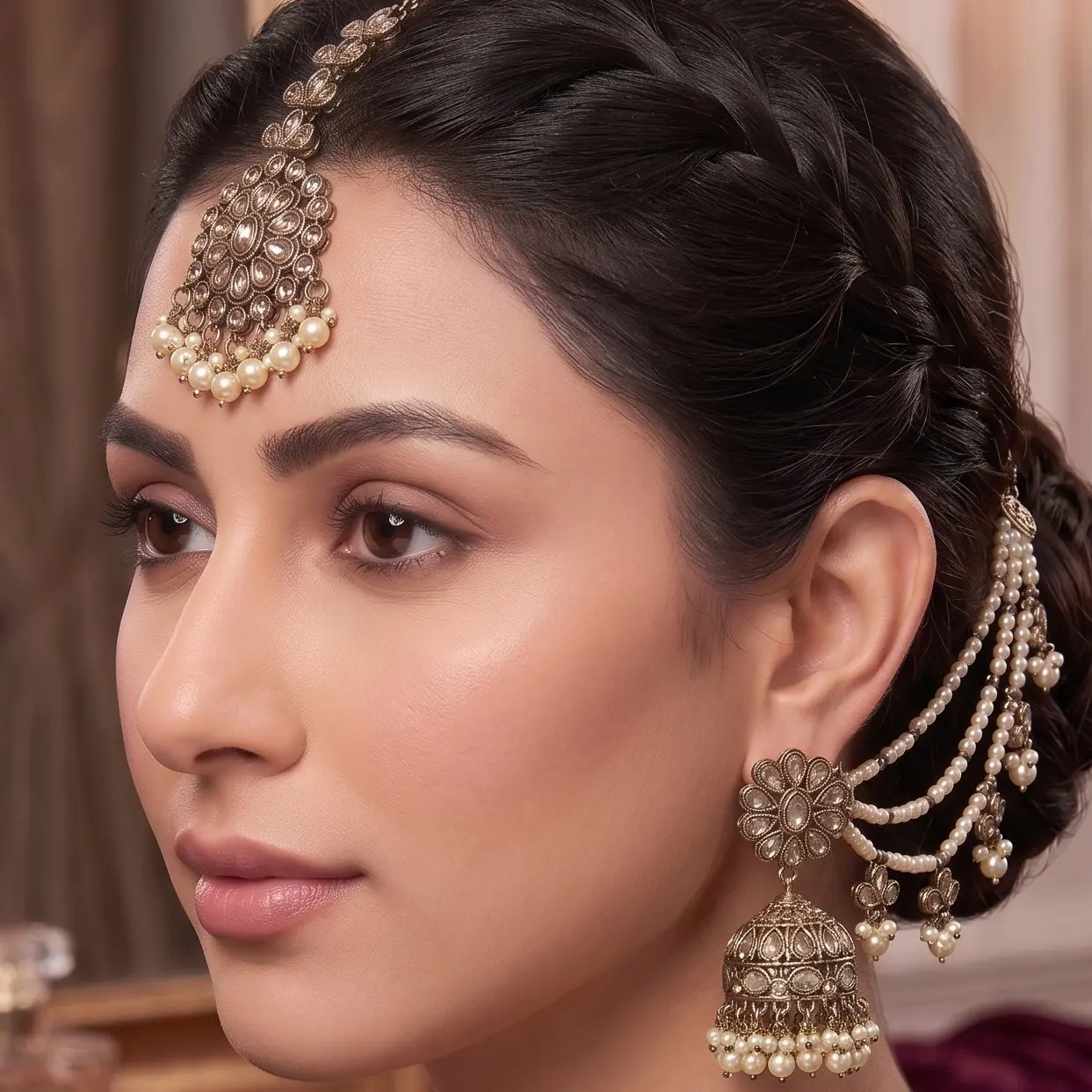 Polki Jhumka with Sahara and Maang Tikka –  Champagne, Ruby, Mint and Silver Bridal Favorite sohochic