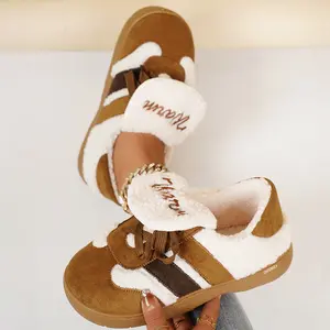 Women's Warm Winter Shearling Shoes Cute Patchwork Casual Comfortable Snow Walking Sneakers Indoor Outdoor Shoes