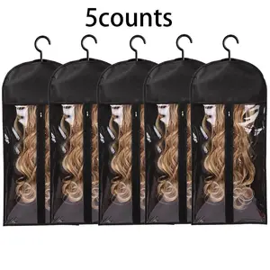 Wig Storage Bag, Zipper Transparent Dustproof Wig Storage Bag, Hair Extension Hanger, Wig Tool, Dustproof Cover Wigs Accessories for Salon & Home Dorm Use