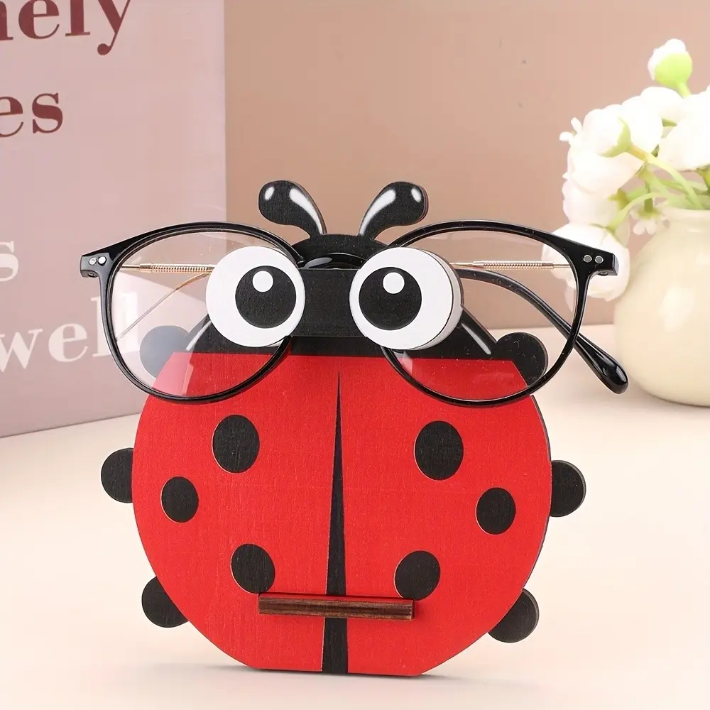 Charming Ladybug Wooden Eyeglass Frame & Fashionable Eyewear Stand, Eyeglass Holder, Unique Jewelry Organizer, Glasses Storage, Perfect Gift for Eyewear Enthusiasts