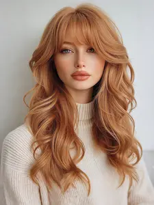 Women's Medium-Length Curly with Bangs, Natural Comfortable Versatile Design, High-Quality Hairpiece for Daily Wear, Stylist Friendly Wig