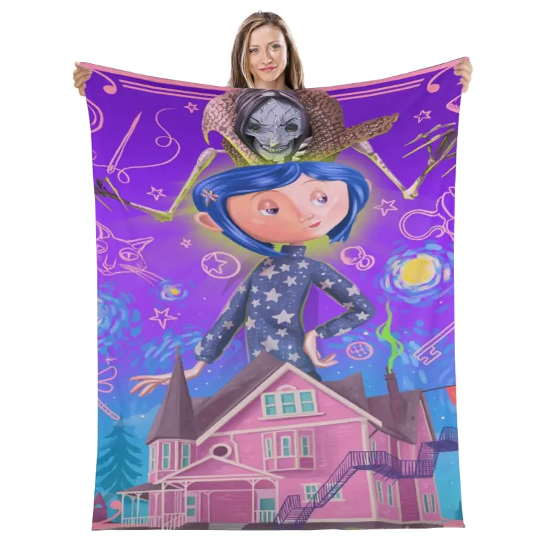 Coraline Cartoon Printied Blanket,Bed Throws Flannel Travel Blanket,throw blanket，Warm Beautiful Flannel Soft and Comfortable Blanket Home Travel Blanket,Adults Kids Holiday Birthday Xmas Christmas Party Gifts，Teen Girl Boy Present