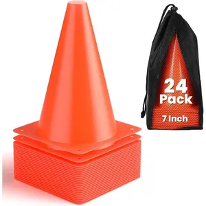 7 Inch Soccer Cones 24 Pack Disc Soccer Sport Cones Training Field Marker Agility Cones for Basketball, Coaching, Practice Equipment Includes Drills Guide (7" 24Pcs Orange)