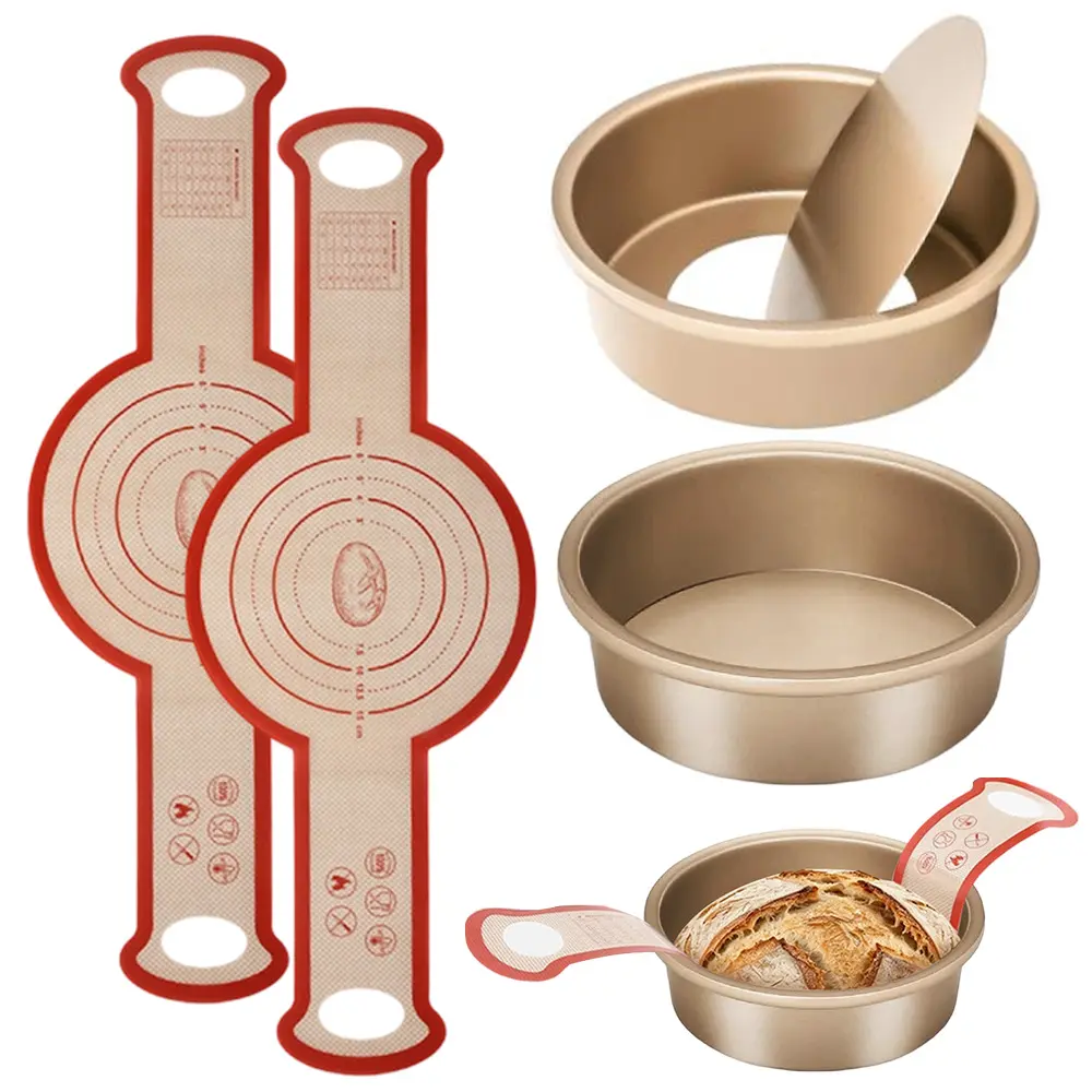 2-Pack 8-in Carbon Steel Non-Stick Round Cake Mold Set with Removable Bottoms and 2 Silicone Insulation Pads - Easy Demolding for Home Bakers - Ideal for Chiffon, Mousse, Cheesecakes, Set Pack