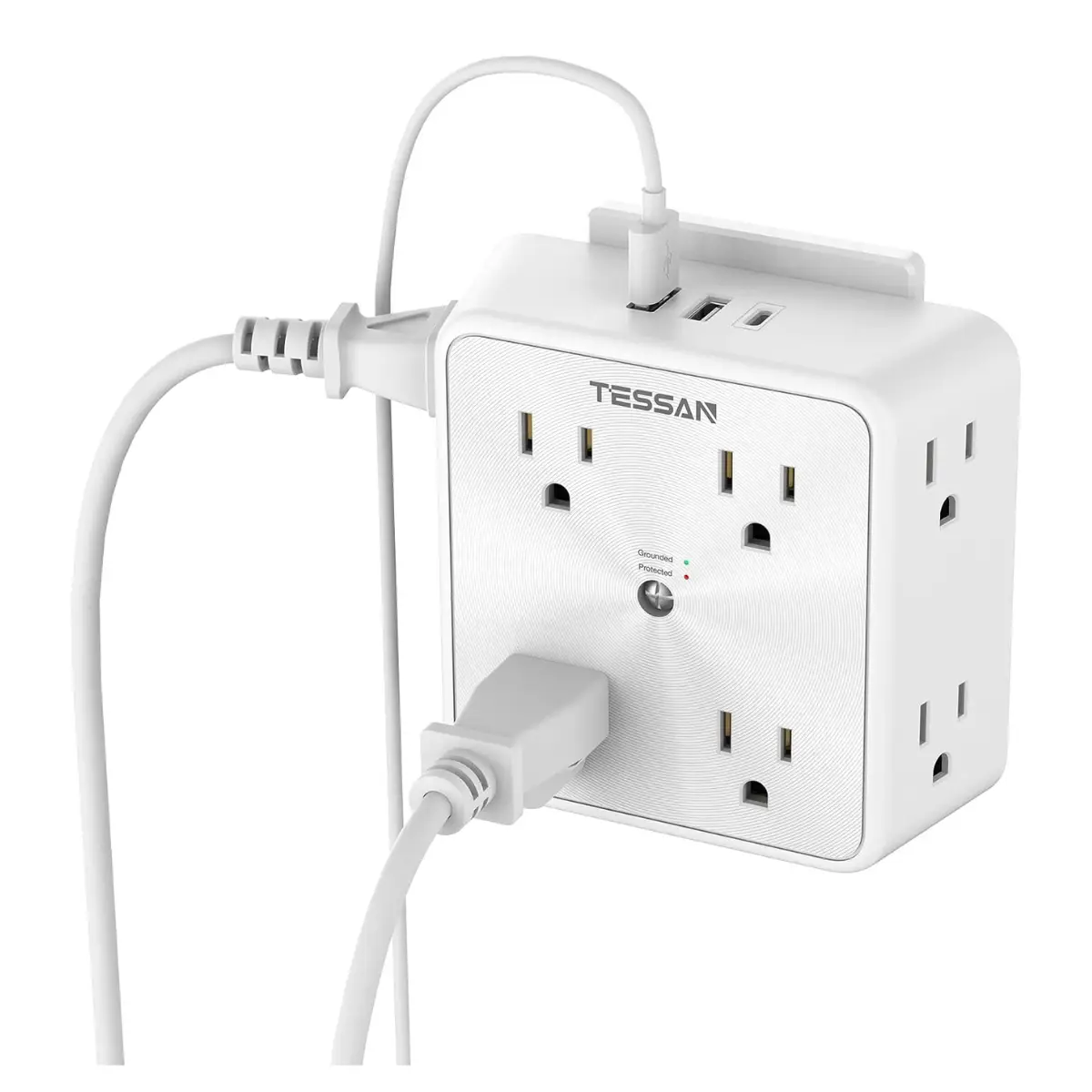 TESSAN 8 Outlet Surge Protector with USB C Wall Charger 1700J Power Plug Splitter for Home Office & Dorm Room Portable & Modern Design International W