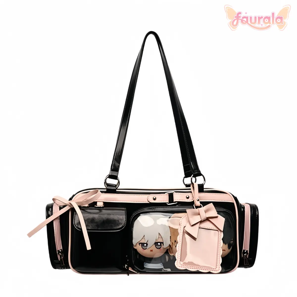 FAURALA PU Shoulder Bag for Women, Large-Capacity Rectangular Tote Crossbody with Clear Display Window, Trendy Vegan Leather Handbag features a roomy structured silhouette, vibrant color-block design, transparent front pocket for showcasing pins