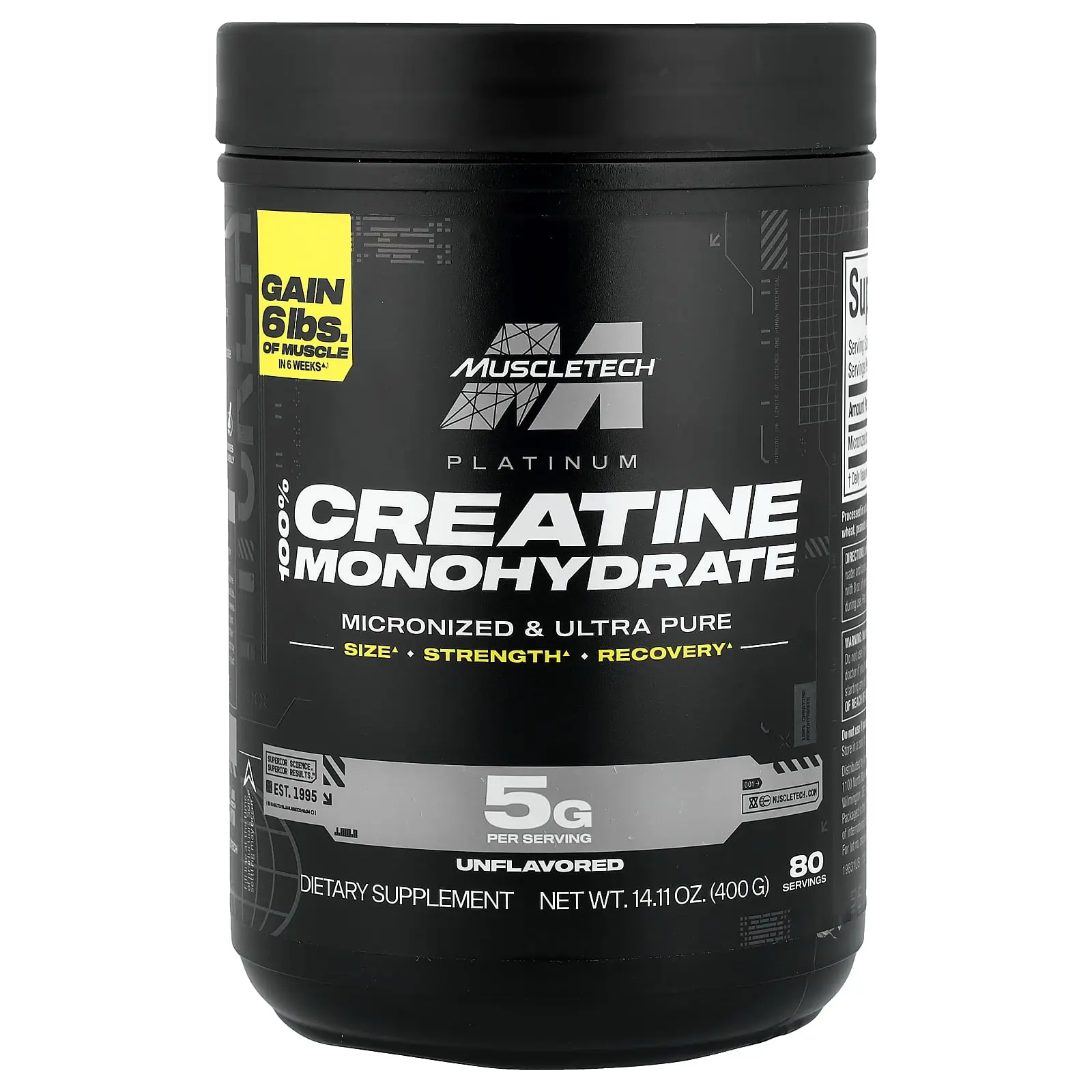 MuscleTech Platinum 100% Creatine Monohydrate, Unflavored, 14.11 oz (400 g)