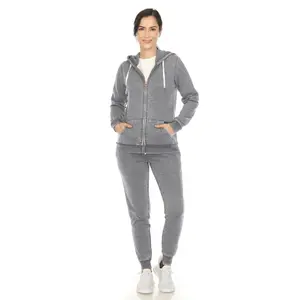 White Mark Women's 2 Piece Burnout Hoodie and Jogger Set Plus Sizes Comfort Jacket