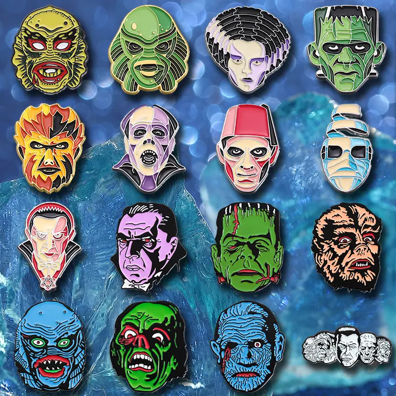 Gothic Punk Alloy Pins with Spooky Skull & Alien Designs - Fashionable Accessories for Jackets & Beach Bags, Cool Gifts for Friends & Family, Enamel Pins Bundle, Zinc Alloy Horror Character