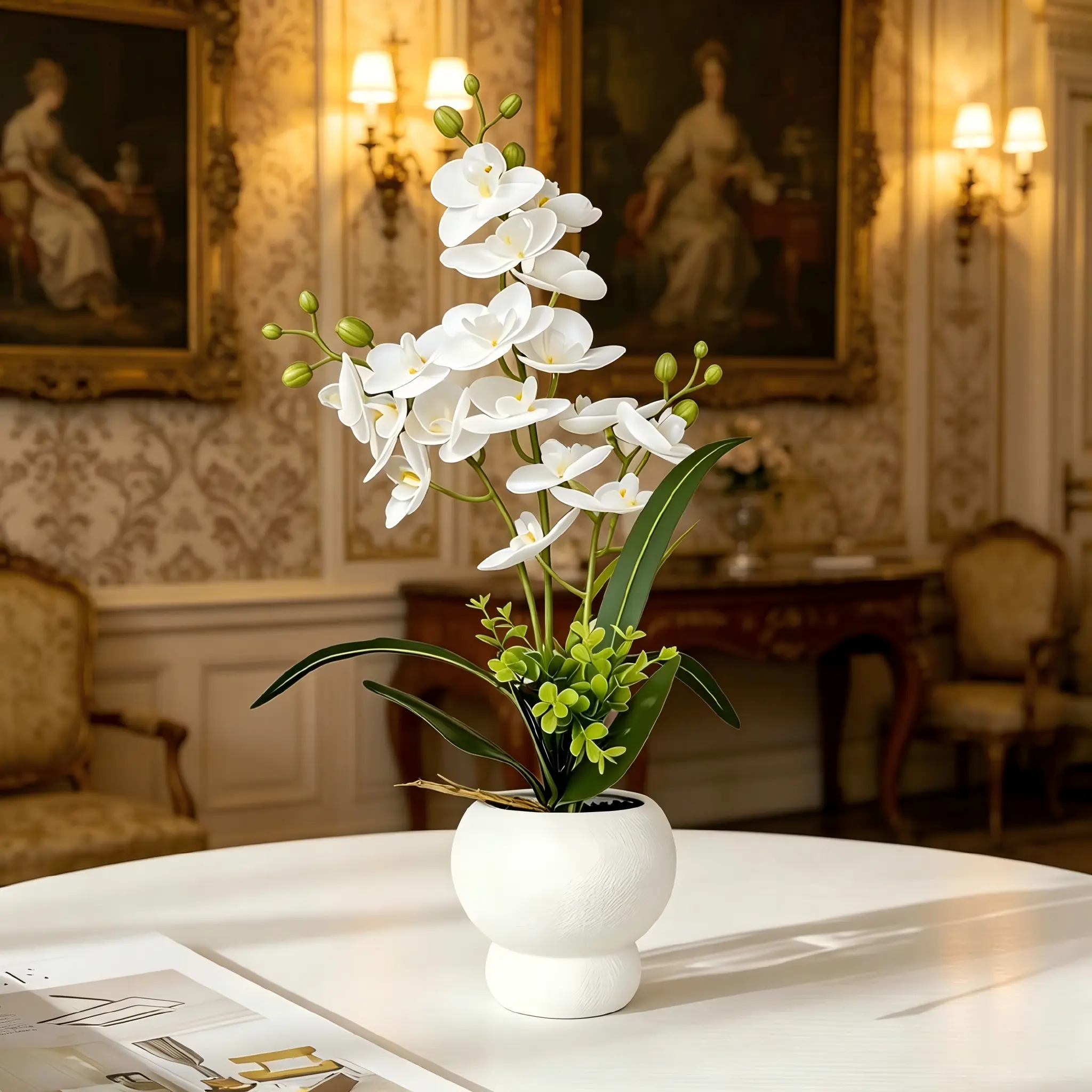 Realistic simulation of plant mixed color Phalaenopsis potted plants, suitable for landscaping in many places, the simulation bouquet with delicate petals is soft and realistic, suitable for TV cabinets, bathrooms, nightstands, sideboards/gifts.