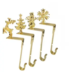 4 Piece Holiday Christmas Stocking Holder Set, Shiny Christmas Sock Hooks, Fireplace Socks Hanging Rack & Decorations, Home Organizer Hook