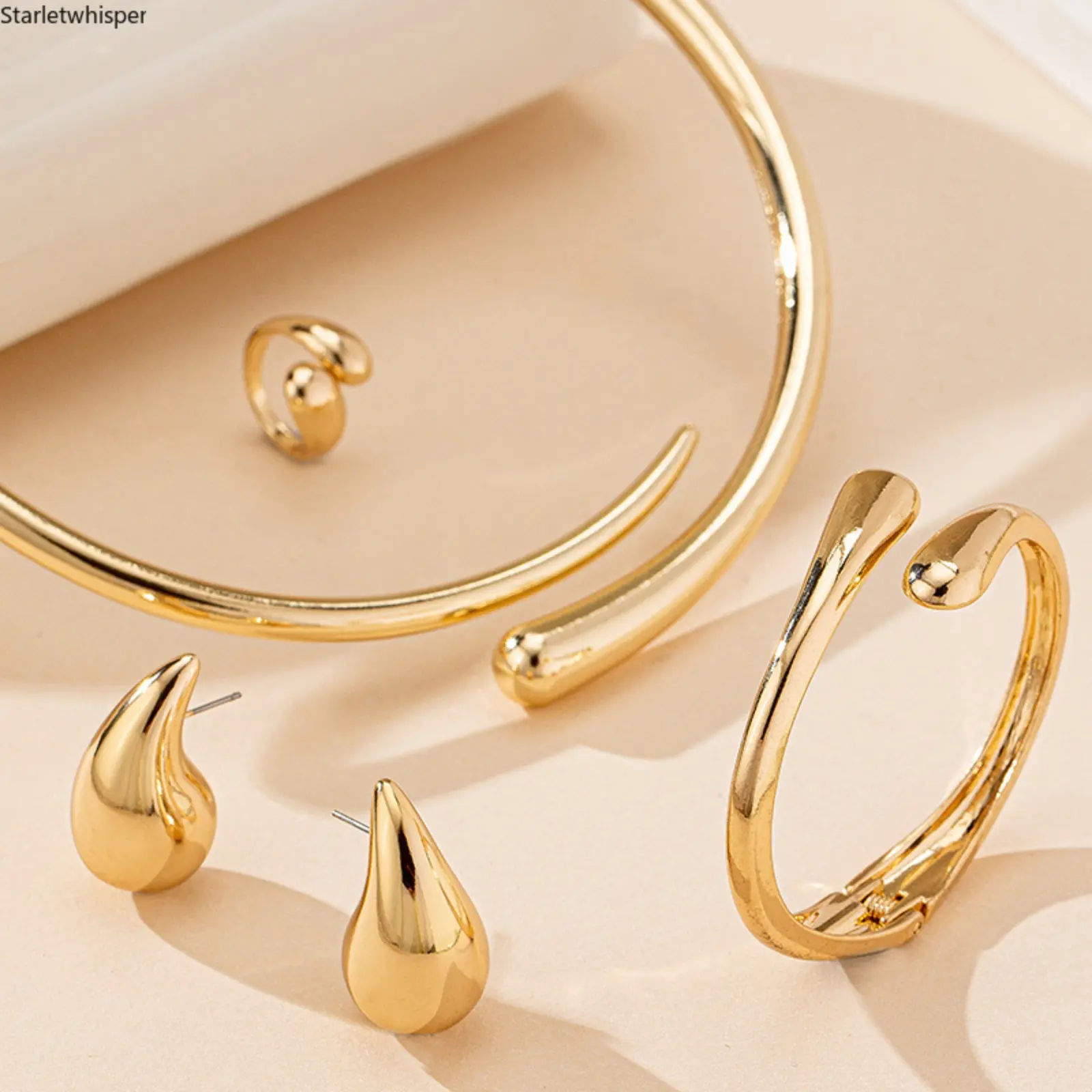 Trendy Teardrop Design Jewelry Set for Women, Includes Choker, Bracelet, Earrings & Ring, Vintage Minimalist Elegant Style, Versatile All-Match Accessory for Daily Wear, Parties & Gifting