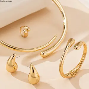 Trendy Teardrop Design Jewelry Set for Women, Includes Choker, Bracelet, Earrings & Ring, Vintage Minimalist Elegant Style, Versatile All-Match Accessory for Daily Wear, Parties & Gifting