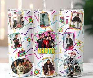 NKOTB Fan 80's 90's Themed Stainless Steel Themed Tumbler 20 oz Beverage Bottle Drinkware Lid Reusable Straw Mug