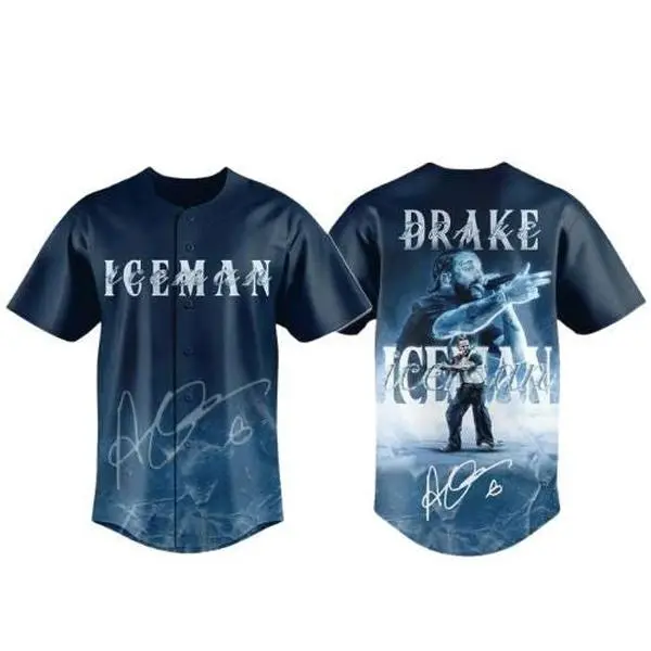 Drake Ice Man Legend 2026 Polyester Short-Sleeve Printed Unisex Baseball Jersey, Affordable All-Seasons Collectible for Sports Enthusiasts