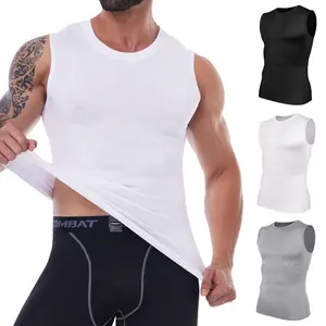 1-2 Pack Men Sleeveless Workout Shirt Quick Dry Breathable Stretchy Lightweight Compression Cutoff Sports Vests Body Shaper Shapewear Athletic Training Tank Tops Menswear Clothes Fitness Outdoor Fabric Layer