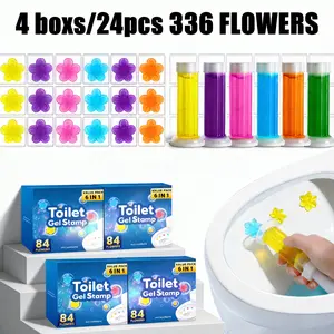 Toilet Gel Stamp 84/168 /336 Flowers 6 in 1 Self-Cleaning Toilet Gel 6/12/24 Tubes + Push Rods No-Scrub Automatic Cleaner Long-Lasting Fragrance Anti-Bacterial - Anti Bacterial
