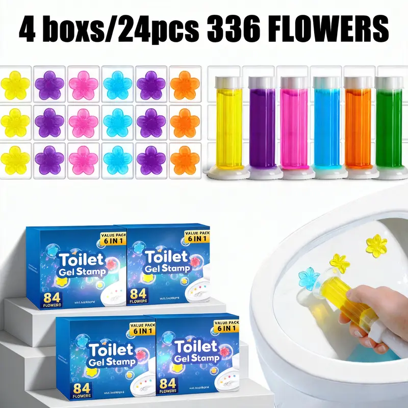 Anti-Bacterial Scented Toilet Bowl Cleaner Gel Stamps - 6-in-1 No-Scrub Automatic, Mild Eco-Friendly Home Cleaning Supplies, Long-Lasting, 6/12/24 Tubes + Push Rods, 84/168/336 Lily Fragrance Counts, 6 Natural Scents, Bacteria Clean, Boxing-Included