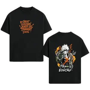 [EOVCAU]Men's Summer Short-Sleeve Round-Neck Cotton T-Shirt，My Hero Academia Bakugo Katsuki Explosion Quirk Vintage Oversize T Shirt，Anime Streetwear Graphic Tee，Katsuki Bakugo Explosive Manga Shirt, Manga Anime Fan Gifts