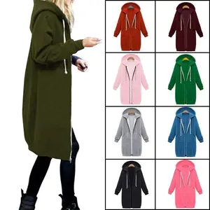 Autumn Winter Women's Hooded Long Sleeve Sweatshirt Mid-Length Jacket Multiple Colors
