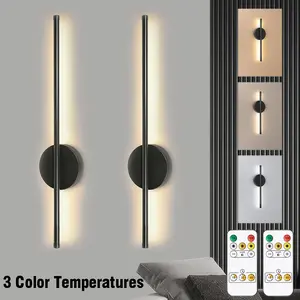 2pcs 50cm Rechargeable Wall Sconce Lights Battery Operated 3 Color Temperature Dimmable Wireless with Remote Control Black for Living Room Bedroom Modern Interior Elegance