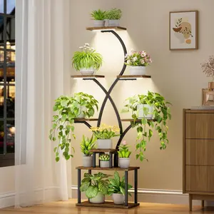 POZILAN Plant Stand with adjustable Grow Light: 8 Tier 62"Corner Shelf, Metal Display Storage Rack Organiser for Multiple Pot, Decor for Room, Ideal Gift Flower Decorative Home