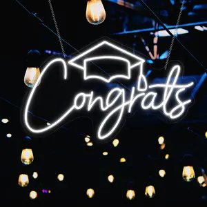 Congrats Grad Neon Sign-5V USB Bright and Dimmable LED Neon Sign,2023 Congratulations Graduation Decoration Neon Lights for Party Decor, Celebration Gift for Graduates 15.8x9.8 In(White)
