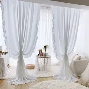 1Panel French Romantic Semi-Blackout Ruffle Curtains, American Country White Accessible Luxury Bay Window Balcony Curtains Living Room Bedroom Decorative Curtains