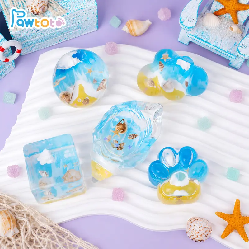 Pawtoto Beach Series Aroma-Infused Squishy Squeeze Fidget, Hand-Painted Food-Grade Silicone Soft Sensory Squishies, 200g 6Cm × 6Cm × 6Cm Mini Desk Buddy, Gift-Ready for Ages 14+ Anxiety Aid
