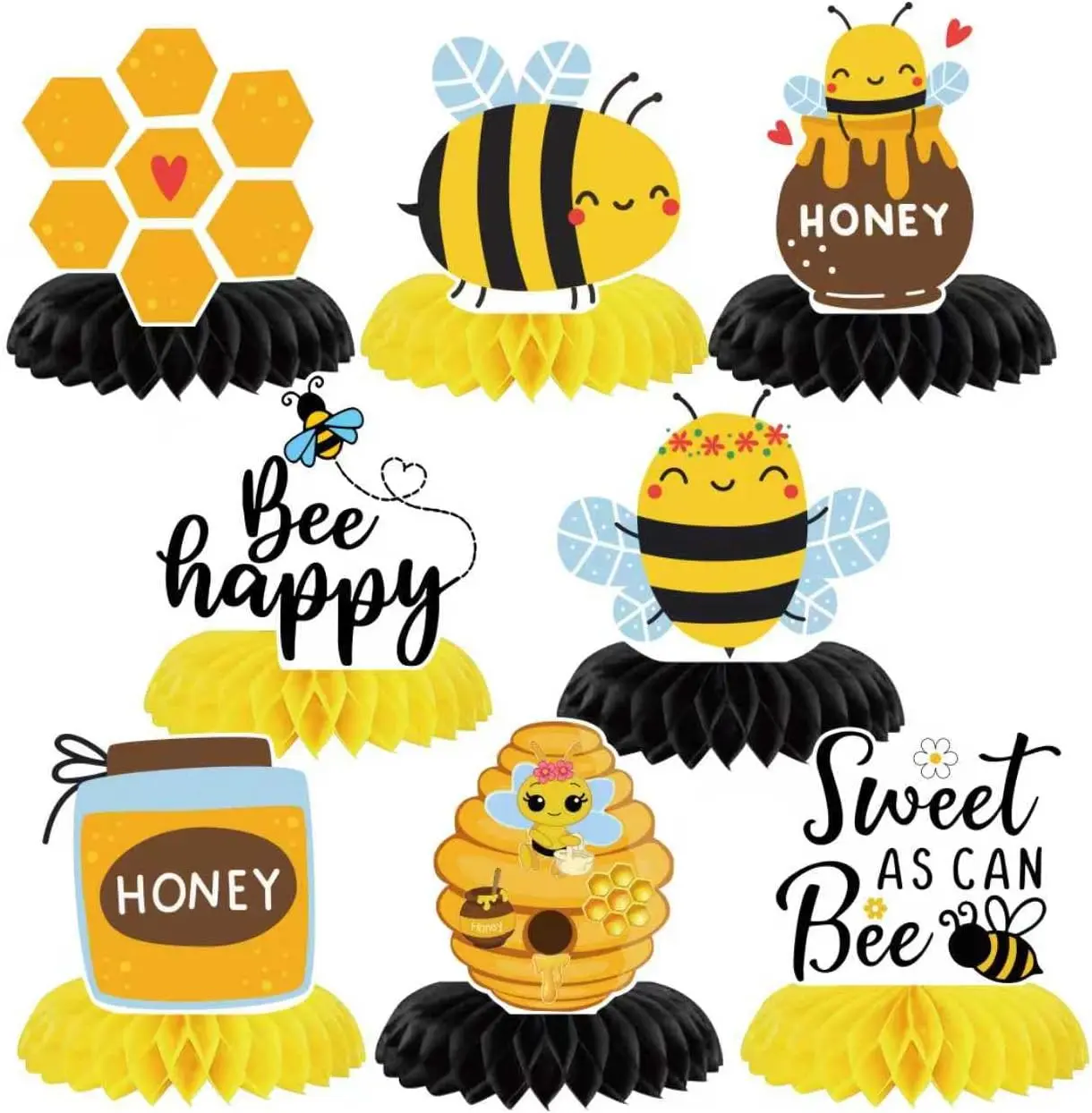 Honey Bee Party Honeycomb Centerpieces 8-Piece - 3D Table Decoration for Bee Themed Spring Outdoor Party Gender Reveal Birthday Party Supplies
