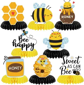 8Pcs Honey Bee Party Honeycomb Centerpieces Decoration3D Table Decoration for Bee Themed Spring Outdoor Party Gender Reveal Birthday Party Supplies