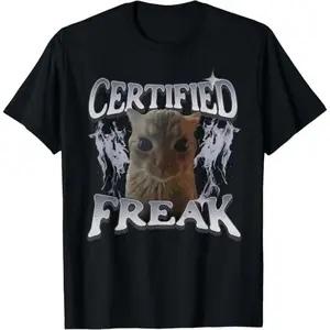 "Certified Freak Funny Cat Meme Graphic Tee – Retro Faded Cat & Walk by Faith Design, Casual Unisex T-Shirt with Print, Trendy Streetwear Top for Men & Women😺🌸"