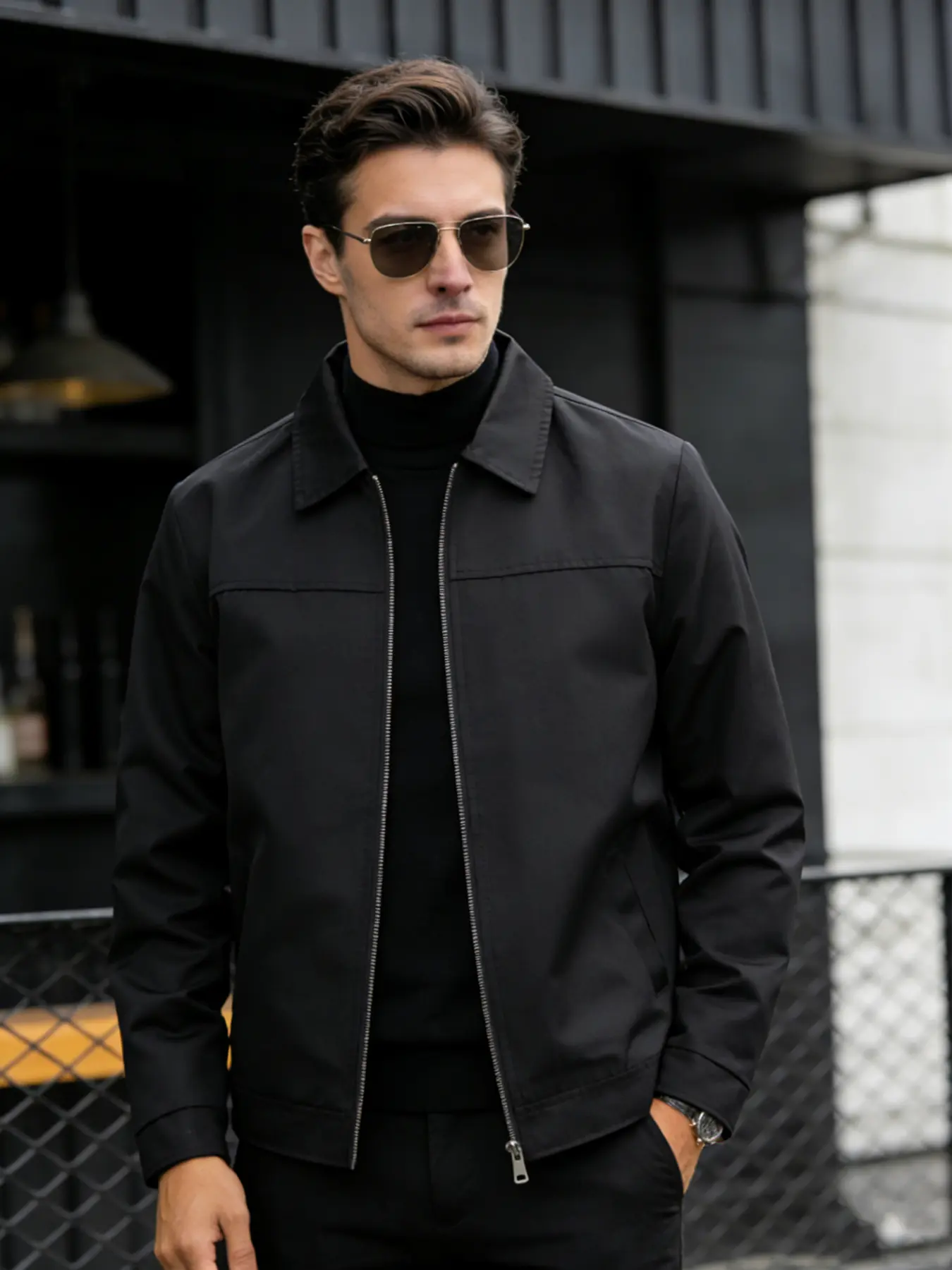 Men's handsome casual jacket, made of polyester fiber, easy to maintain fabric, zipper closure design, light business style lapel jacket, machine washable, suitable for daily outings, sports and leisure, and formal wear - Spring and Autumn