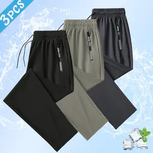 3-Pack Men’s Lightweight Ice Silk Casual Athletic Pants — Drawstring Waistband, Zipper Pockets, Skin-Friendly and Comfortable, Suitable for Warm Weather and Everyday Wear.#SummerVibes