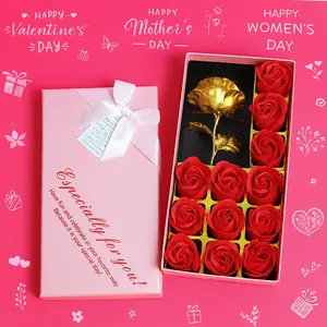 12pcs Roses Gift Box with a Gold Foil Rose Gift Box, Floral Scented Soap Rose Set, Perfect for Mother's Day, Valentine's Day, Women's Day Present, Elegant Flower Arrangement, Best Gifts for Her Women Girls Mom Lover Wedding Birthday