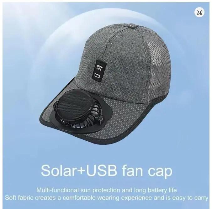Unisex Solar Cooling Fan Baseball Cap - One Size Adjustable Headwear, Breathable Mesh Caps, USB Charging, Outdoor Sun Protection, Breathable Sun Hats, Casual Sports Hat