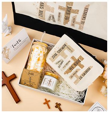 Christian Gifts for Women Easter Faith Religious Gifts with Tote Bag Makeup Bag Candle Cross Necklace Cup Greeting Card for Birthday Church Study Supplies, Gift for Christian Girl Mom Wife, Elegant Easter Gift for Sunday Prayer, Mother's Day Gift
