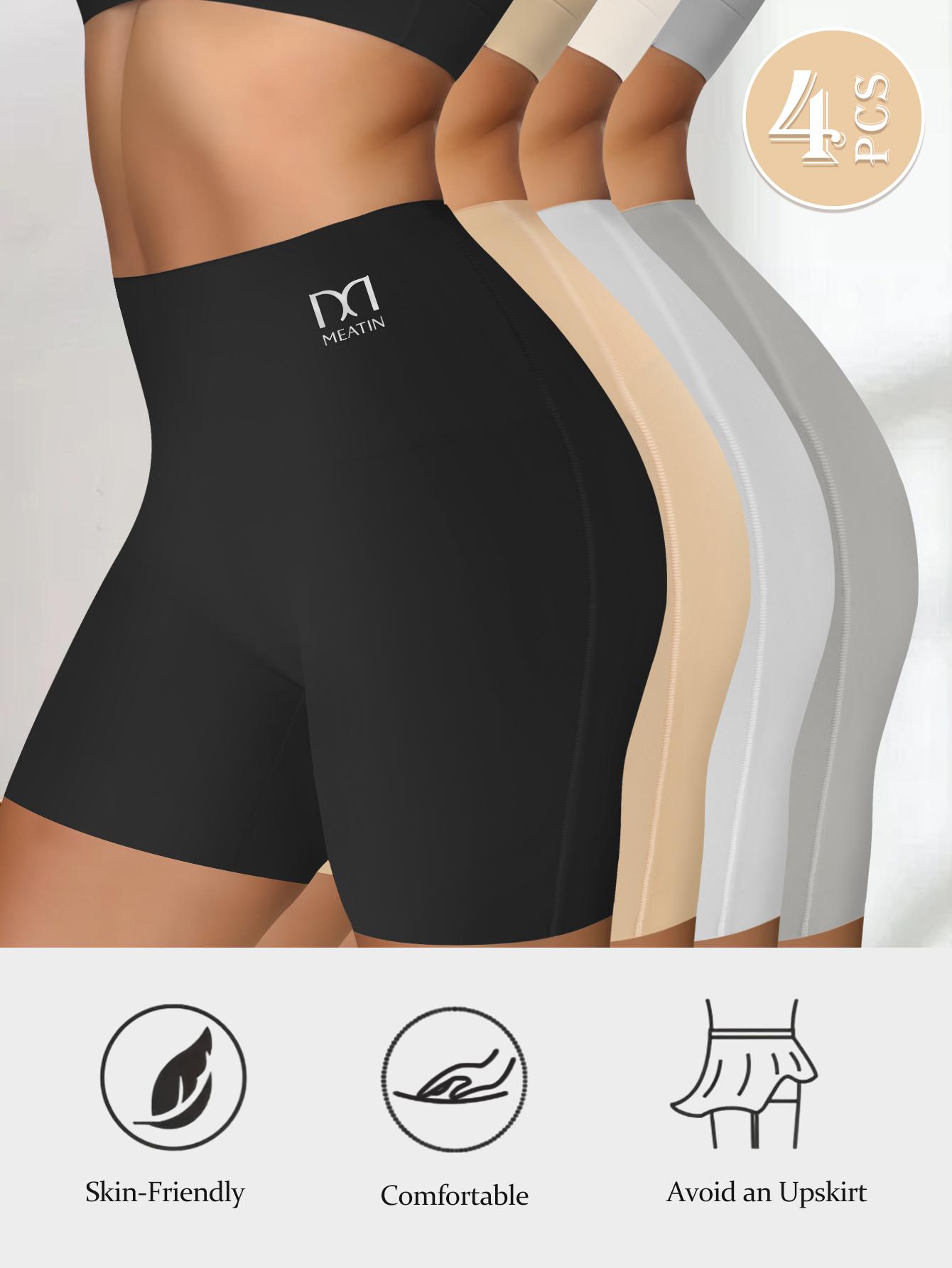 QUASTI 4PCS Women's High-Waist Shapewear Shorts – Elegant Solid-Color Sculpting Design, Premium 77% Polyamide Fabric for Silky Comfort, Seamless Tummy Control Shorts for Confident Everyday Wear