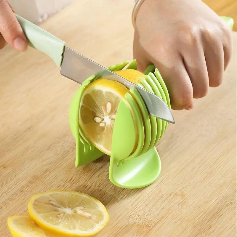 Lightweight Food Prep Lemon Slicer & Utensil Holder, Tomato Cutter Tool with Fixed Position Slot, Even-Slicing Anti-Slip Kitchen Gadget for Citrus Fruits/Vegetables, Ideal for Drinks & Salad Plating, 1Pcs, Mini Sized Products, Casual Gifting