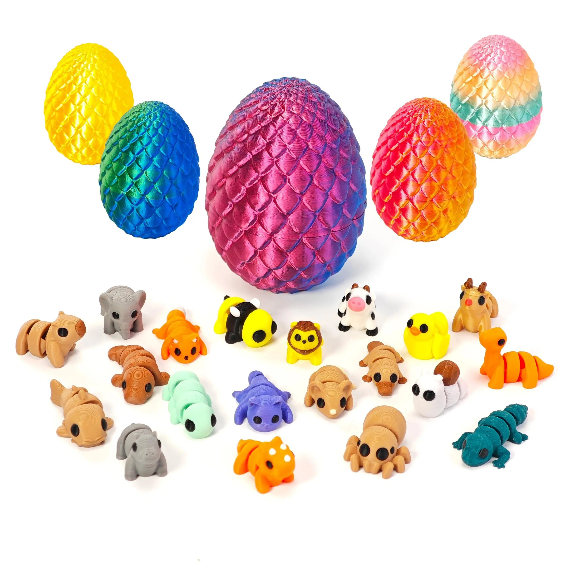 20pcs Easter Gift Set, Miniature Set, 3D Printed Animal Eggs, Cute Small Animals, Duck, Cow, Colorful Wave Egg Decorations, Dinosaur Egg Box, Surprise Gift