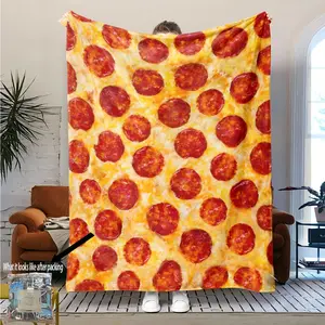 Soft Flannel Blanket with Sausage Pattern, Cozy All-Season Throw for Sofa Bed Office Travel, Perfect Christmas Gift Idea