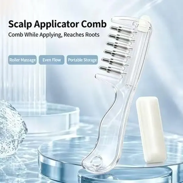 Scalp Oil Applicator Comb - 2-in-1 Hair Root Serum Applicator with 6 Stainless Steel Roller Tips, Mess-Free Controlled Flow Scalp Massager, Easy Rinse & Clean, Sohochic