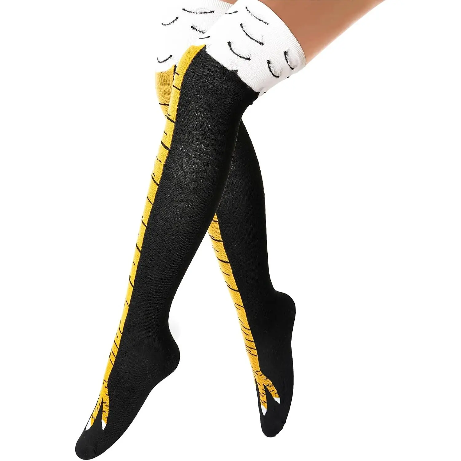 Women's Comfortable Fit 3D Novelty Funny Chicken Leg Knee-High Socks - 19.6in Animal Print Costume Socks, Twist Design, Festival Accessories, Thanksgiving Gift Stocking Stuffer for Adults