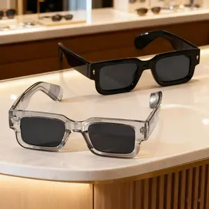 2pcs Retro Square Sunglasses for Women Men, Thick Frame Anti-Glare UV Protection Sun Shades, Modern Trendy Wrap Around Fashion Eyewear, Lightweight Stylish Shades for Party Beach Travel Daily Outfits