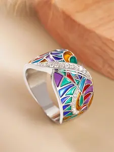 Beautiful Artificial Zircon Ring for Women, Wedding Engagement Anniversary Party Accessory Gift, Copper Chain Style, All Seasons Wear, Jewelry Open Ring