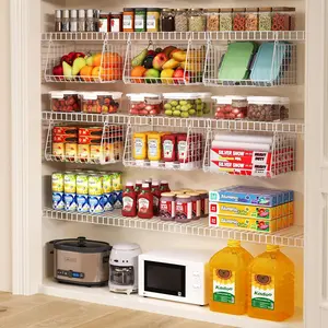 3-Pack Under Shelf Hanging Baskets with 360° Rotating Hooks, Space Saving Pantry Shelf Organizer for Kitchen Storage, Foldable Small Space Organization Solution for Pantry, White