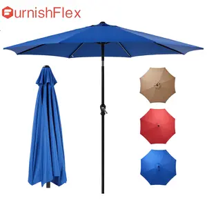 Outdoor Patio Umbrella with Push Button Tilt and Crank, Market Umbrella 8 Sturdy Ribs UV Protection Waterproof for Garden, Backyard, Red