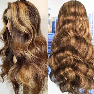 13x6 Body Wave Highlight Lace Front Wig Lace Front Wig Human Hair 4/27 Human Hair Pre Plucked With Baby Hair Honey Blonde Wig Human Hair 180% Density Colored Wigs Human Hair lace frontal