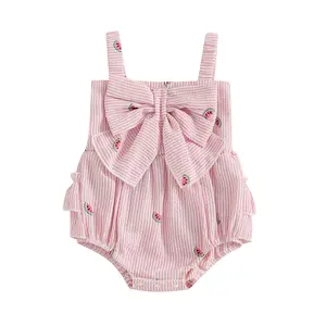 Newborn Baby Girl Summer Outfit Watermelon Print Bow bodysuit Smocked Ruffle Romper Infant Summer Clothes